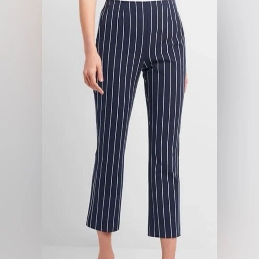 Gap Navy Blue Stripe High Rise Crop Flare Ankle Pants trouser Stretch 00 XS